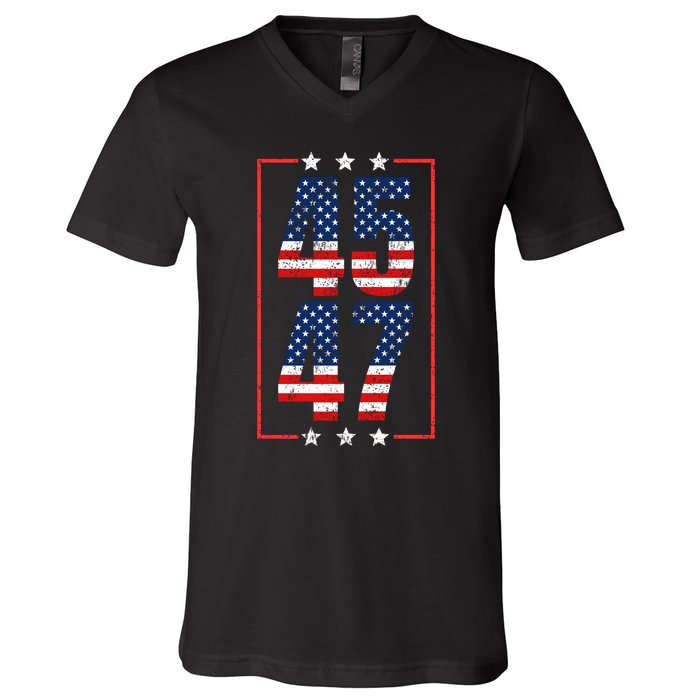 45 47 Trump 2024 President Trump 2024 American Flag V-Neck T-Shirt