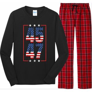 45 47 Trump 2024 President Trump 2024 American Flag Long Sleeve Pajama Set