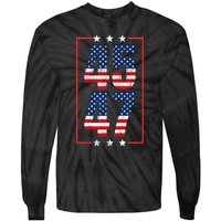 45 47 Trump 2024 President Trump 2024 American Flag Tie-Dye Long Sleeve Shirt