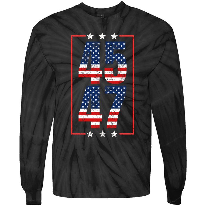 45 47 Trump 2024 President Trump 2024 American Flag Tie-Dye Long Sleeve Shirt