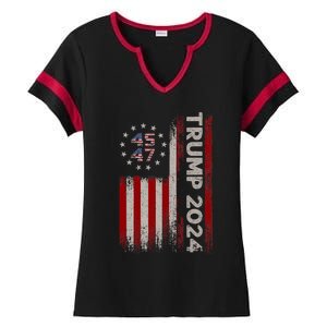 45 47 Trump 2024 American Flag Ladies Halftime Notch Neck Tee