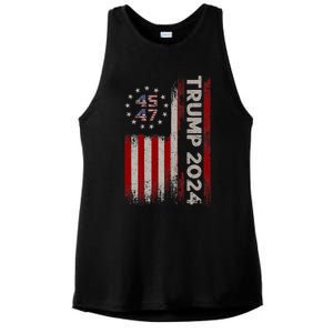 45 47 Trump 2024 American Flag Ladies PosiCharge Tri-Blend Wicking Tank