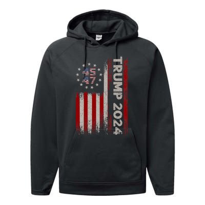 45 47 Trump 2024 American Flag Performance Fleece Hoodie