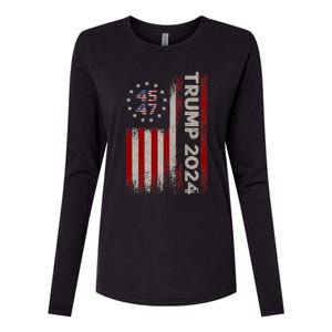 45 47 Trump 2024 American Flag Womens Cotton Relaxed Long Sleeve T-Shirt