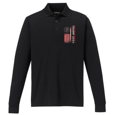 45 47 Trump 2024 American Flag Performance Long Sleeve Polo