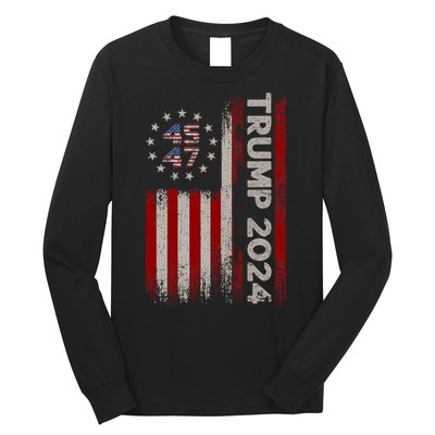 45 47 Trump 2024 American Flag Long Sleeve Shirt