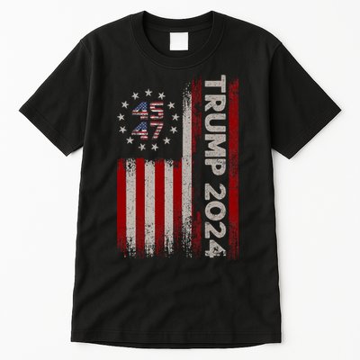 45 47 Trump 2024 American Flag Tall T-Shirt