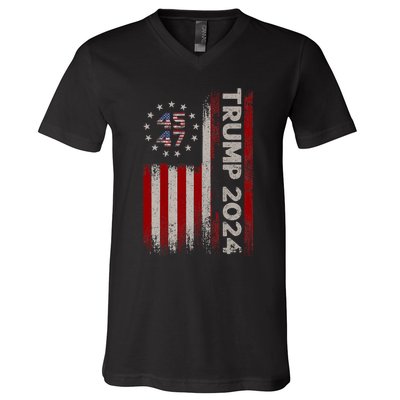 45 47 Trump 2024 American Flag V-Neck T-Shirt