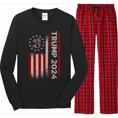 45 47 Trump 2024 American Flag Long Sleeve Pajama Set