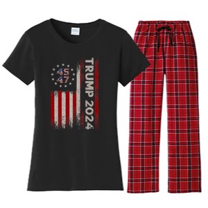 45 47 Trump 2024 American Flag Women's Flannel Pajama Set