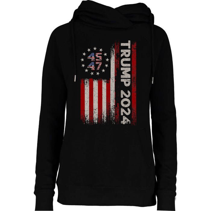 45 47 Trump 2024 American Flag Womens Funnel Neck Pullover Hood