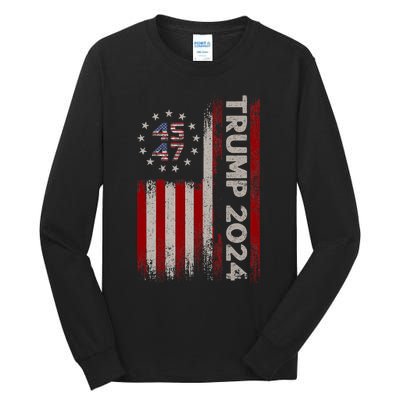 45 47 Trump 2024 American Flag Tall Long Sleeve T-Shirt