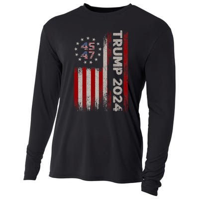 45 47 Trump 2024 American Flag Cooling Performance Long Sleeve Crew