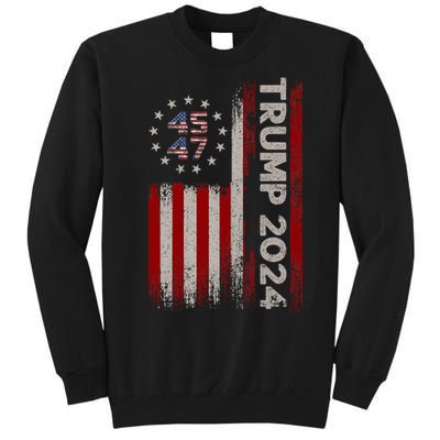 45 47 Trump 2024 American Flag Tall Sweatshirt