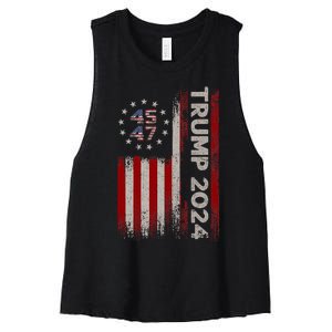 45 47 Trump 2024 American Flag Women's Racerback Cropped Tank