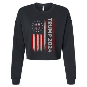 45 47 Trump 2024 American Flag Cropped Pullover Crew