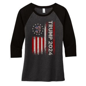 45 47 Trump 2024 American Flag Women's Tri-Blend 3/4-Sleeve Raglan Shirt