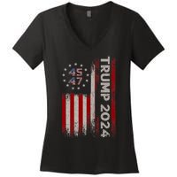 45 47 Trump 2024 American Flag Women's V-Neck T-Shirt