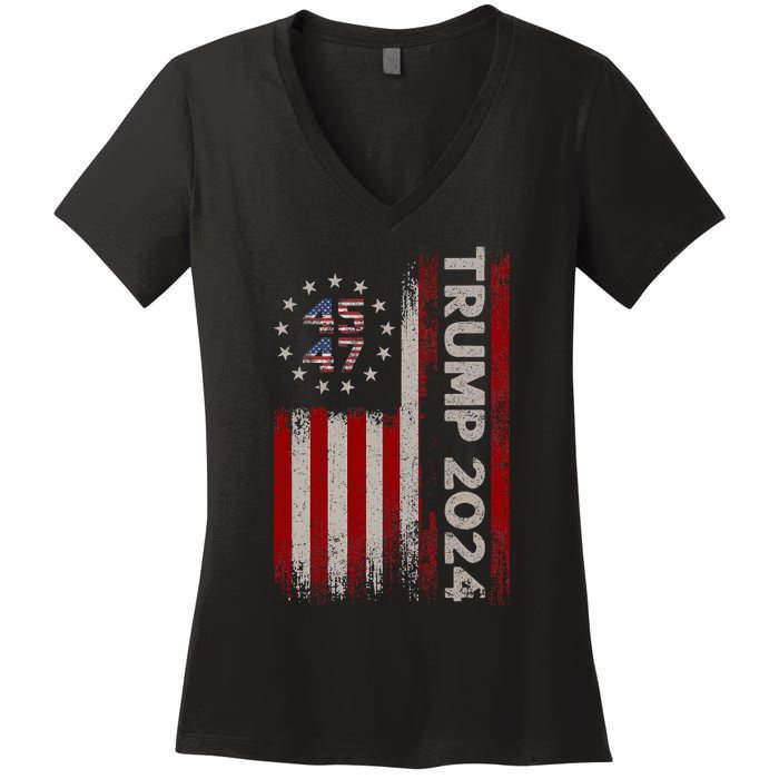 45 47 Trump 2024 American Flag Women's V-Neck T-Shirt