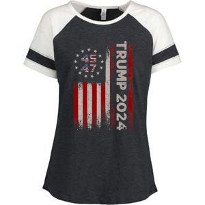 45 47 Trump 2024 American Flag Enza Ladies Jersey Colorblock Tee