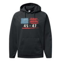 45 47 Trump President Vintage American Flag 2024 Pocket Performance Fleece Hoodie