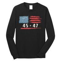 45 47 Trump President Vintage American Flag 2024 Pocket Long Sleeve Shirt