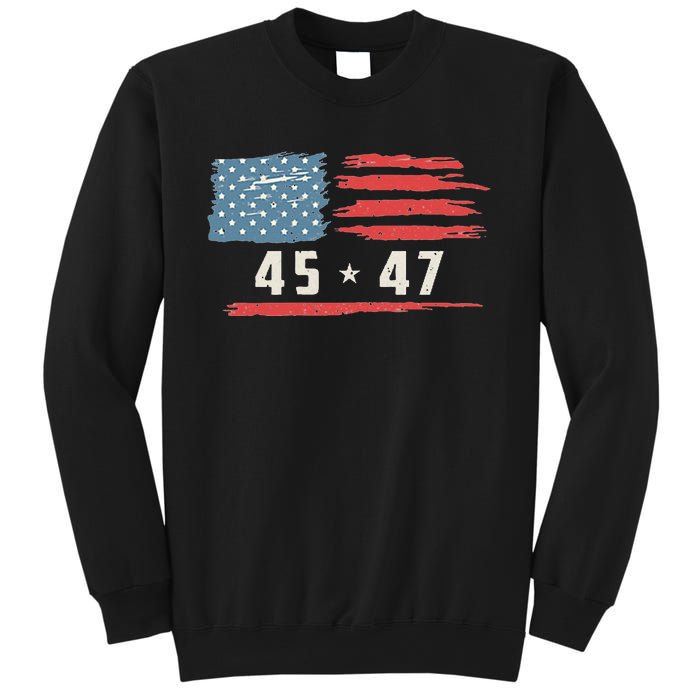 45 47 Trump President Vintage American Flag 2024 Pocket Sweatshirt