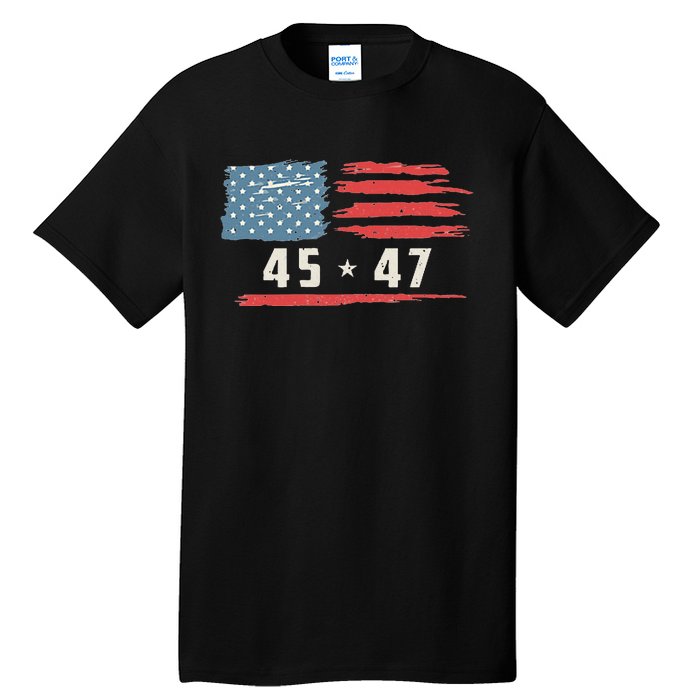 45 47 Trump President Vintage American Flag 2024 Pocket Tall T-Shirt