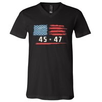 45 47 Trump President Vintage American Flag 2024 Pocket V-Neck T-Shirt