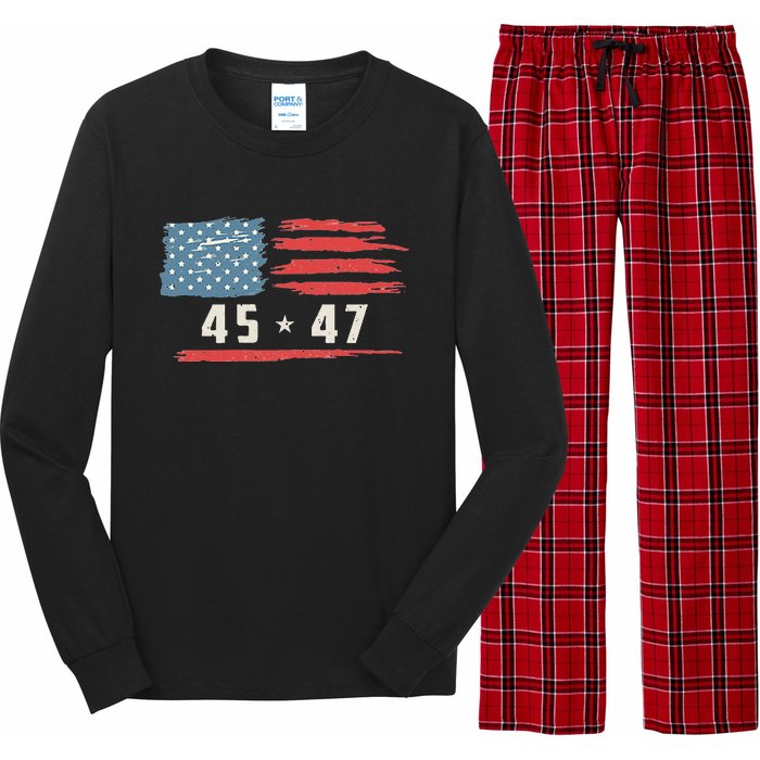 45 47 Trump President Vintage American Flag 2024 Pocket Long Sleeve Pajama Set