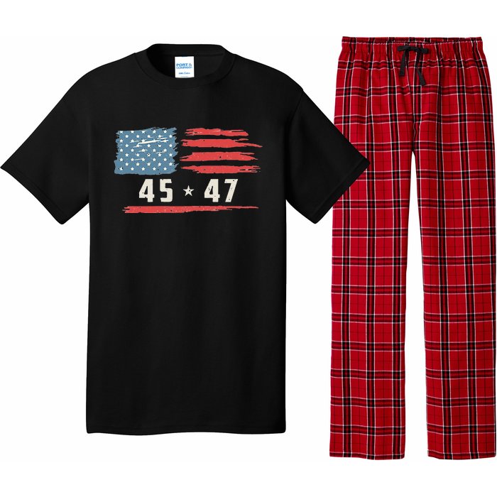 45 47 Trump President Vintage American Flag 2024 Pocket Pajama Set