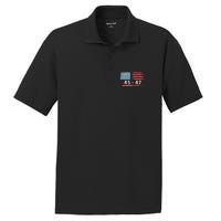 45 47 Trump President Vintage American Flag 2024 Pocket PosiCharge RacerMesh Polo