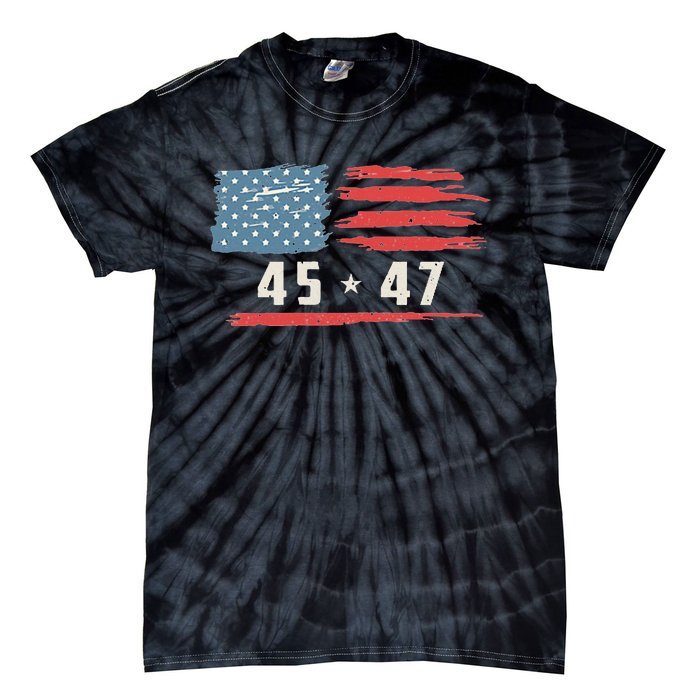 45 47 Trump President Vintage American Flag 2024 Pocket Tie-Dye T-Shirt