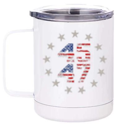 45 47 Trump 2024 American Flag 12 oz Stainless Steel Tumbler Cup