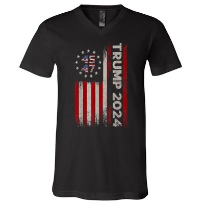 45 47 Trump 2024 American Flag V-Neck T-Shirt