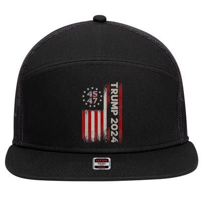 45 47 Trump 2024 American Flag 7 Panel Mesh Trucker Snapback Hat