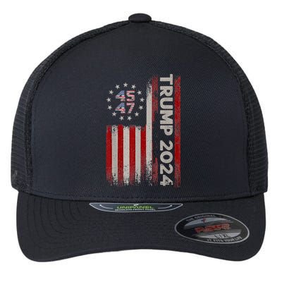 45 47 Trump 2024 American Flag Flexfit Unipanel Trucker Cap