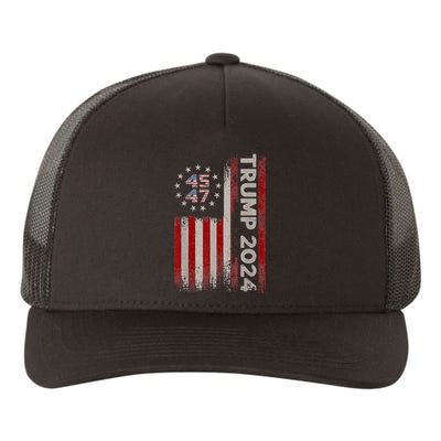 45 47 Trump 2024 American Flag Yupoong Adult 5-Panel Trucker Hat