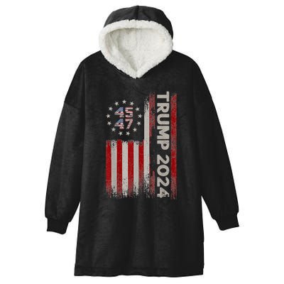 45 47 Trump 2024 American Flag Hooded Wearable Blanket