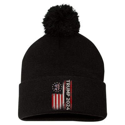 45 47 Trump 2024 American Flag Pom Pom 12in Knit Beanie