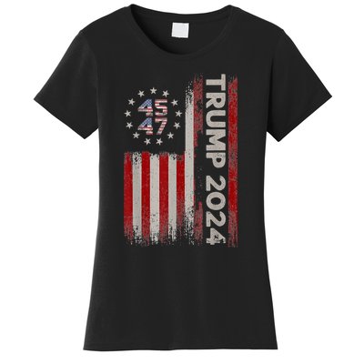 45 47 Trump 2024 American Flag Women's T-Shirt