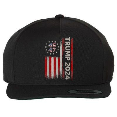 45 47 Trump 2024 American Flag Wool Snapback Cap