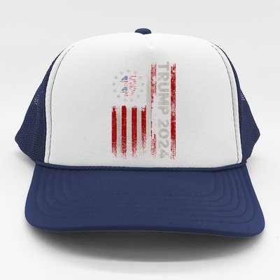 45 47 Trump 2024 American Flag Trucker Hat