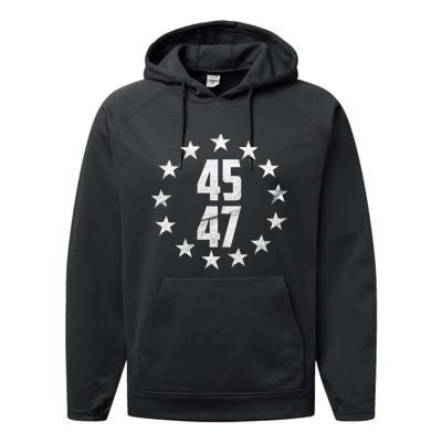 45 47 Trump 2024 American Flag Trump 2024 Performance Fleece Hoodie