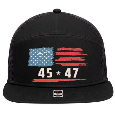 45 47 Trump President Vintage American Flag 2024 Pocket 7 Panel Mesh Trucker Snapback Hat