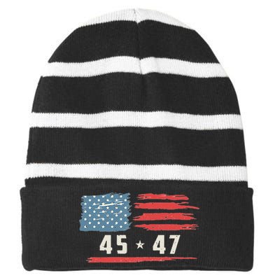 45 47 Trump President Vintage American Flag 2024 Pocket Striped Beanie with Solid Band