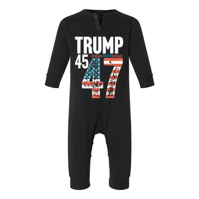 45 47 Trump 2024 American Flag Funny Infant Fleece One Piece