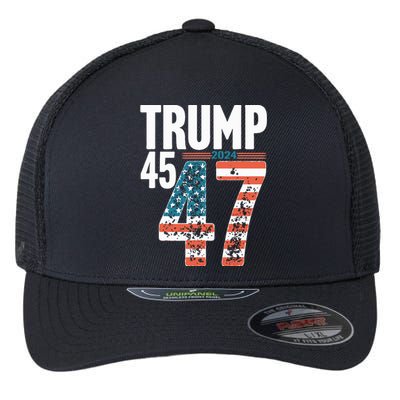 45 47 Trump 2024 American Flag Funny Flexfit Unipanel Trucker Cap