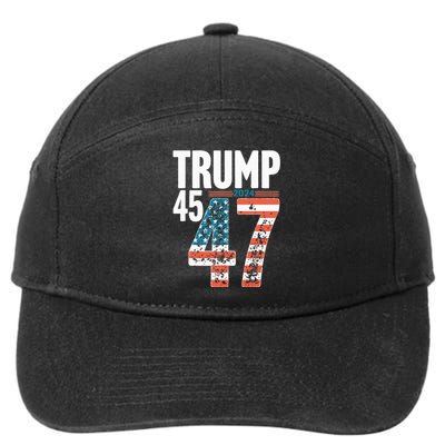 45 47 Trump 2024 American Flag Funny 7-Panel Snapback Hat