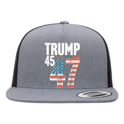 45 47 Trump 2024 American Flag Funny Flat Bill Trucker Hat